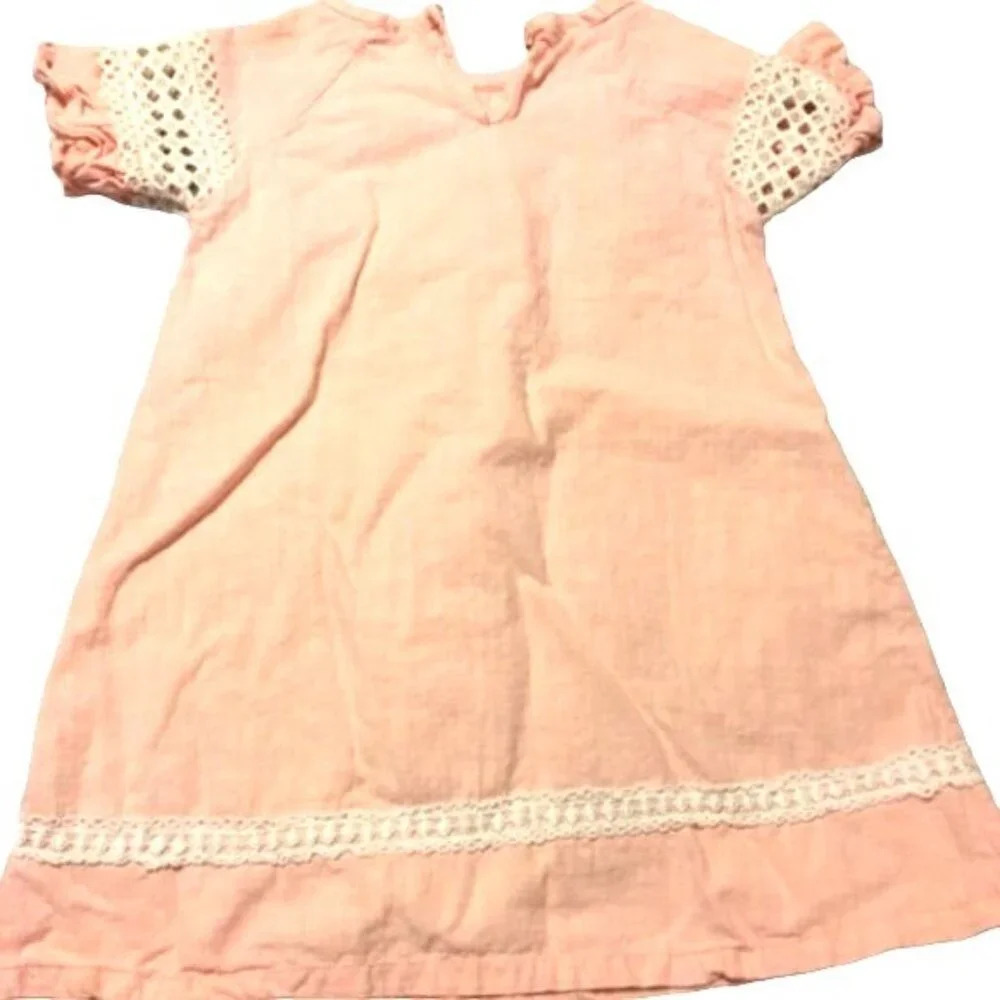 ML Kids Girls Dress Melon/White Lace Short Sleeve One Button Back Size 5